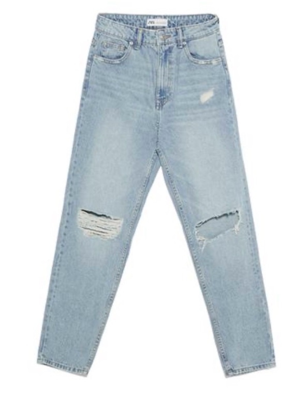 ZARA NWT Light Blue Ripped Mom Fit Jeans